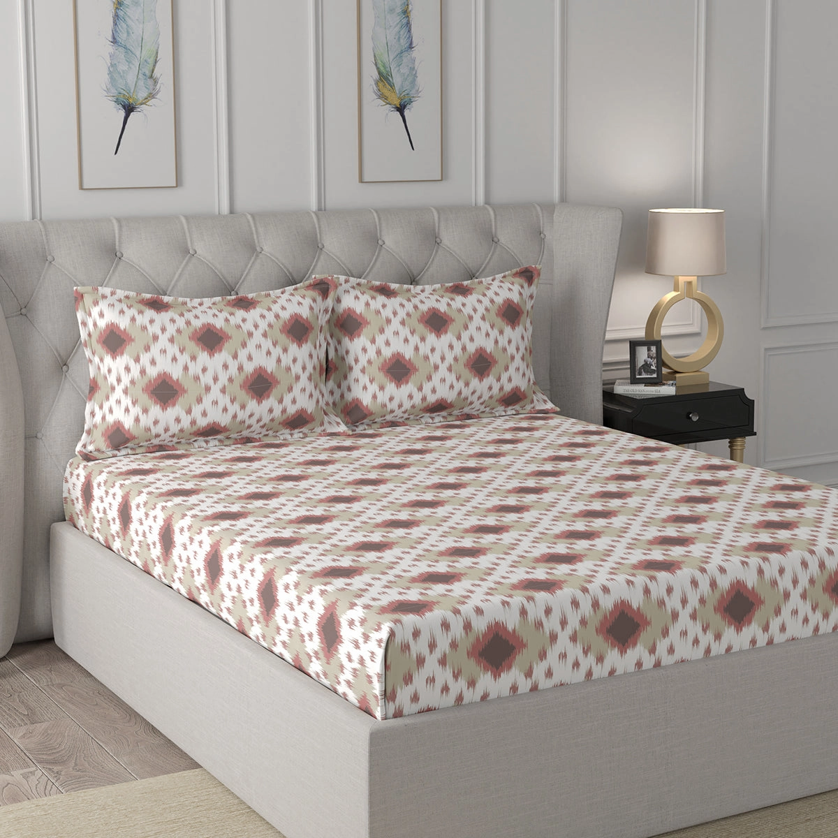 Florescence Arlen Printed 100% Cotton Red Bed Sheet with Pillow Case