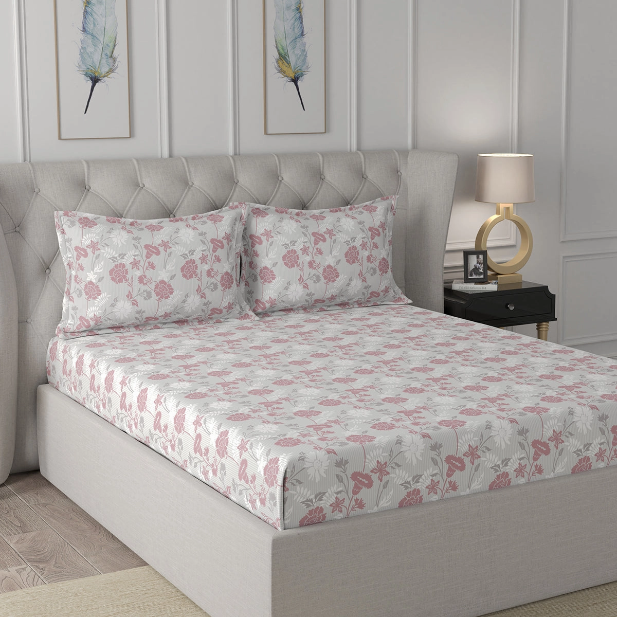 Florescence Briar Printed 100% Cotton Red Bed Sheet with Pillow Case