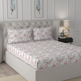 Florescence Briar Printed 100% Cotton Red Bed Sheet with Pillow Case