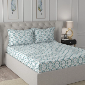 Florescence Cayden Print Blue Fitted Sheet With Pillow Covers