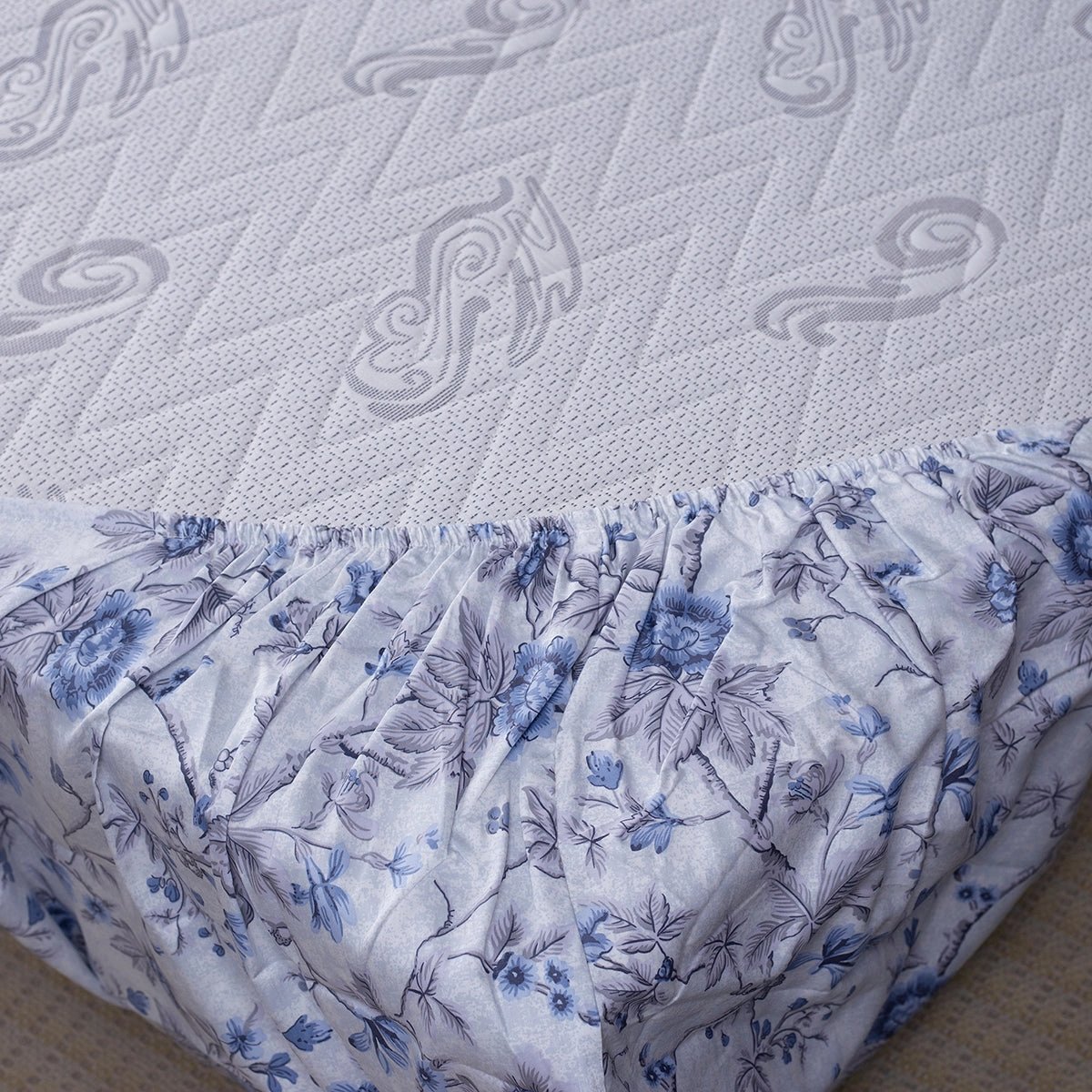 Florescence Juniper Print Blue Fitted Sheet With Pillow Covers