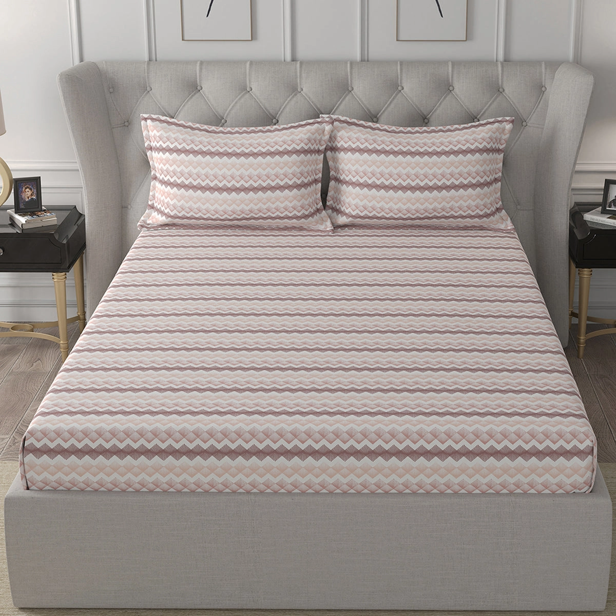 Florescence Livia Print Pink Fitted Sheet With Pillow Covers