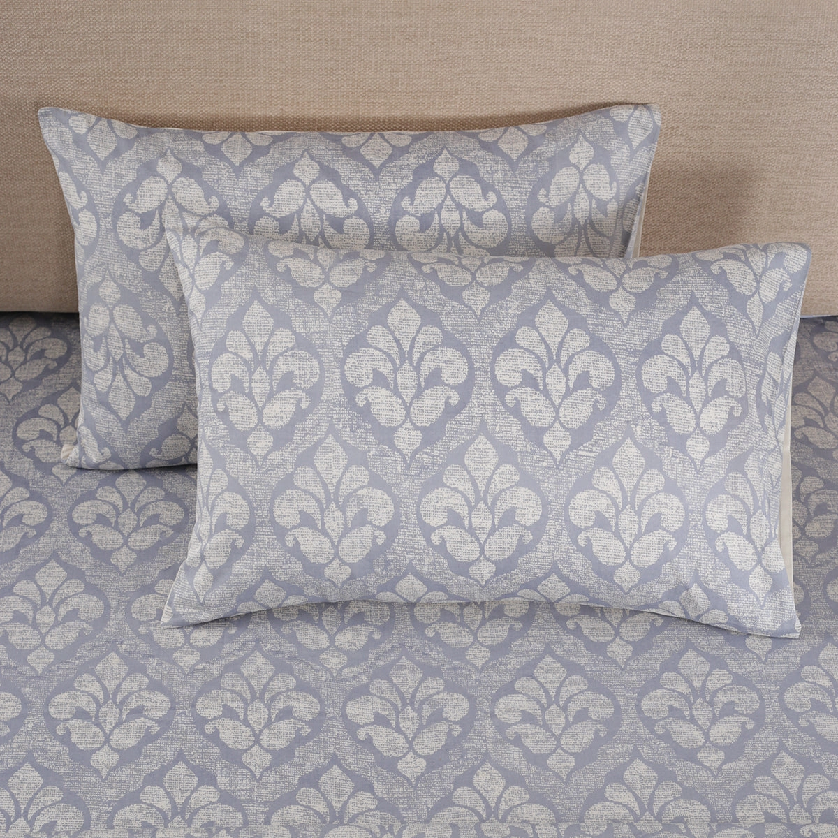 Folklore Transition Diamond Festivity Printed 100% Cotton Blue Ultra Soft Bed Sheet with Pillow Case