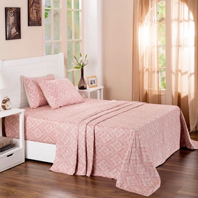 Folklore Transition Diamond Festivity Printed 100% Cotton Peach Ultra Soft Bed Sheet