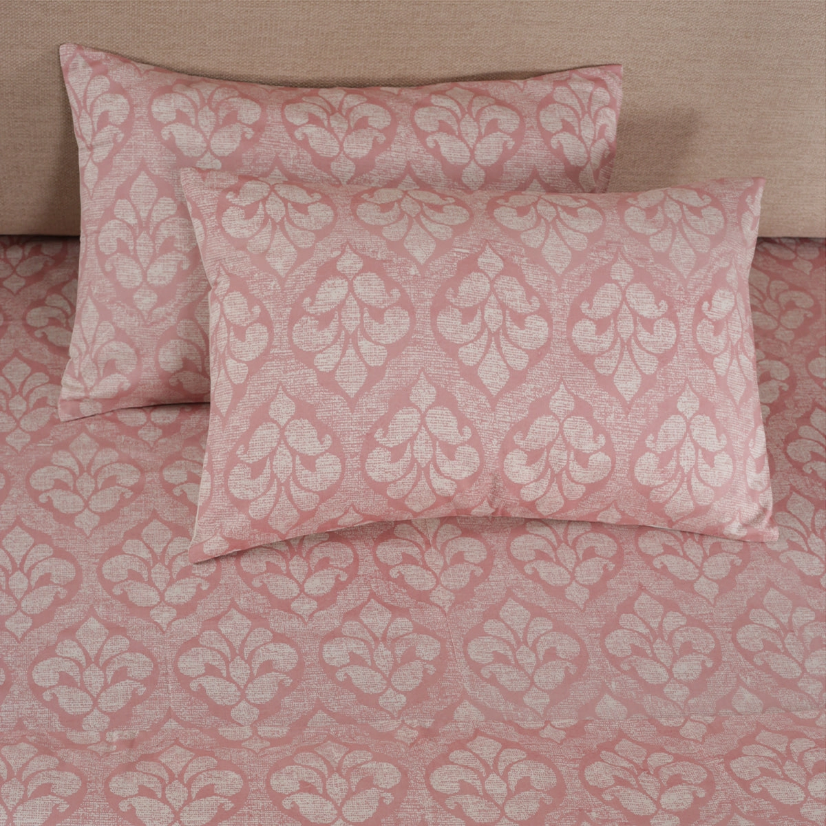 Folklore Transition Diamond Festivity Printed 100% Cotton Peach Ultra Soft Bed Sheet
