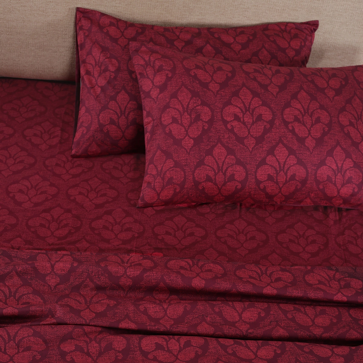 Folklore Transition Diamond Festivity Printed 100% Cotton Red Ultra Soft Bed Sheet