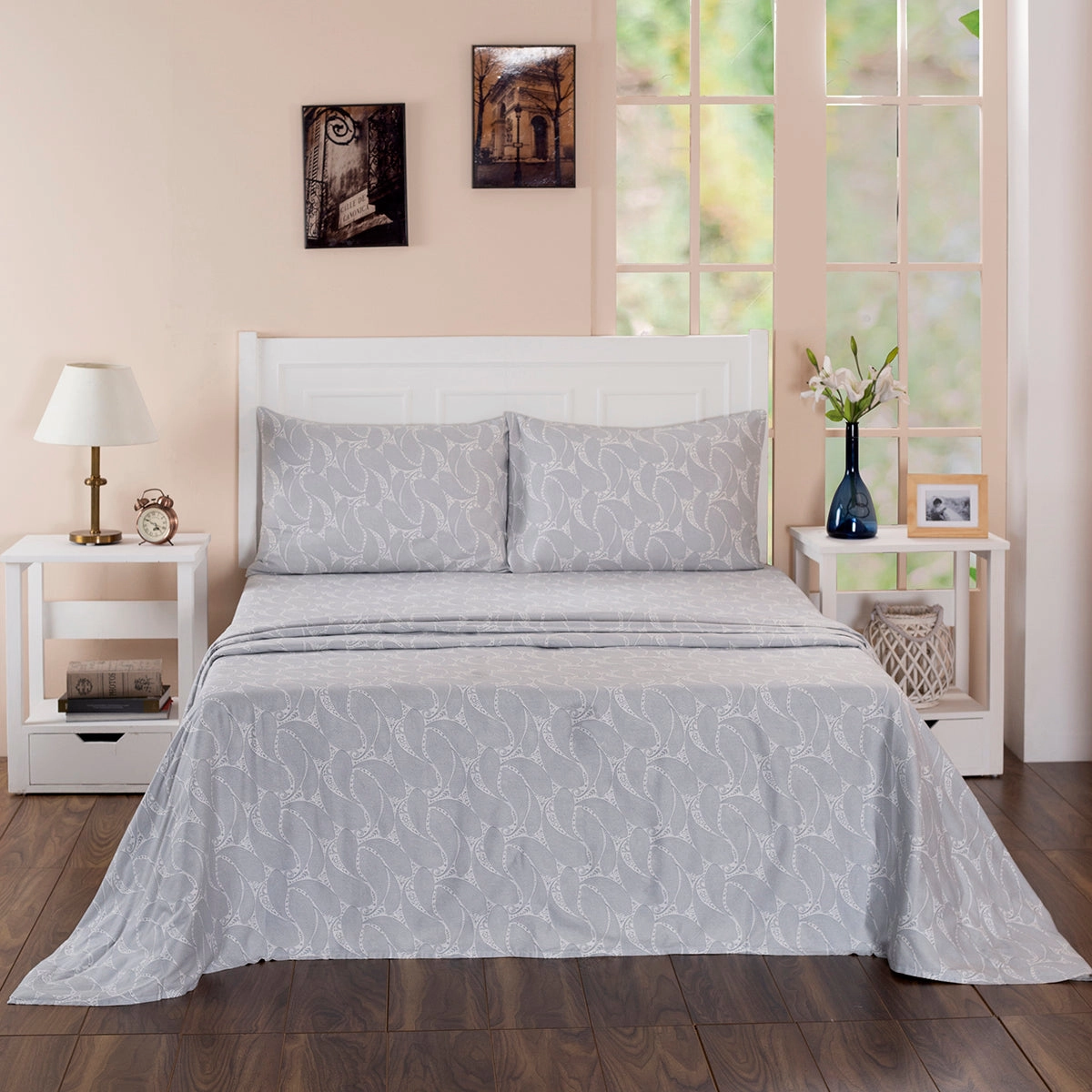 Folklore Transition Paisley Print Printed 100% Cotton Blue Ultra Soft Bed Sheet with Pillow Case