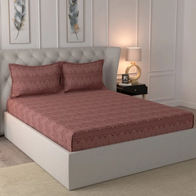 Glam Craze Print 144TC Cotton Maroon Bedsheet Set