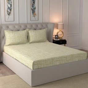 Glam Trace Printed 200 TC 100% Cotton Green Bed Sheet