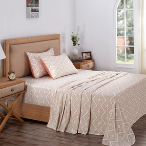 Global Atelier Demon Dash Printed 100% Cotton Peach Soft Bed Sheet with Pillow Case
