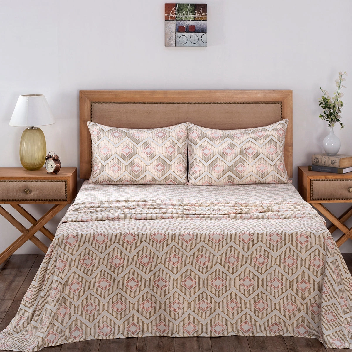 Global Atelier Demon Dash Printed 100% Cotton Peach Soft Bed Sheet with Pillow Case