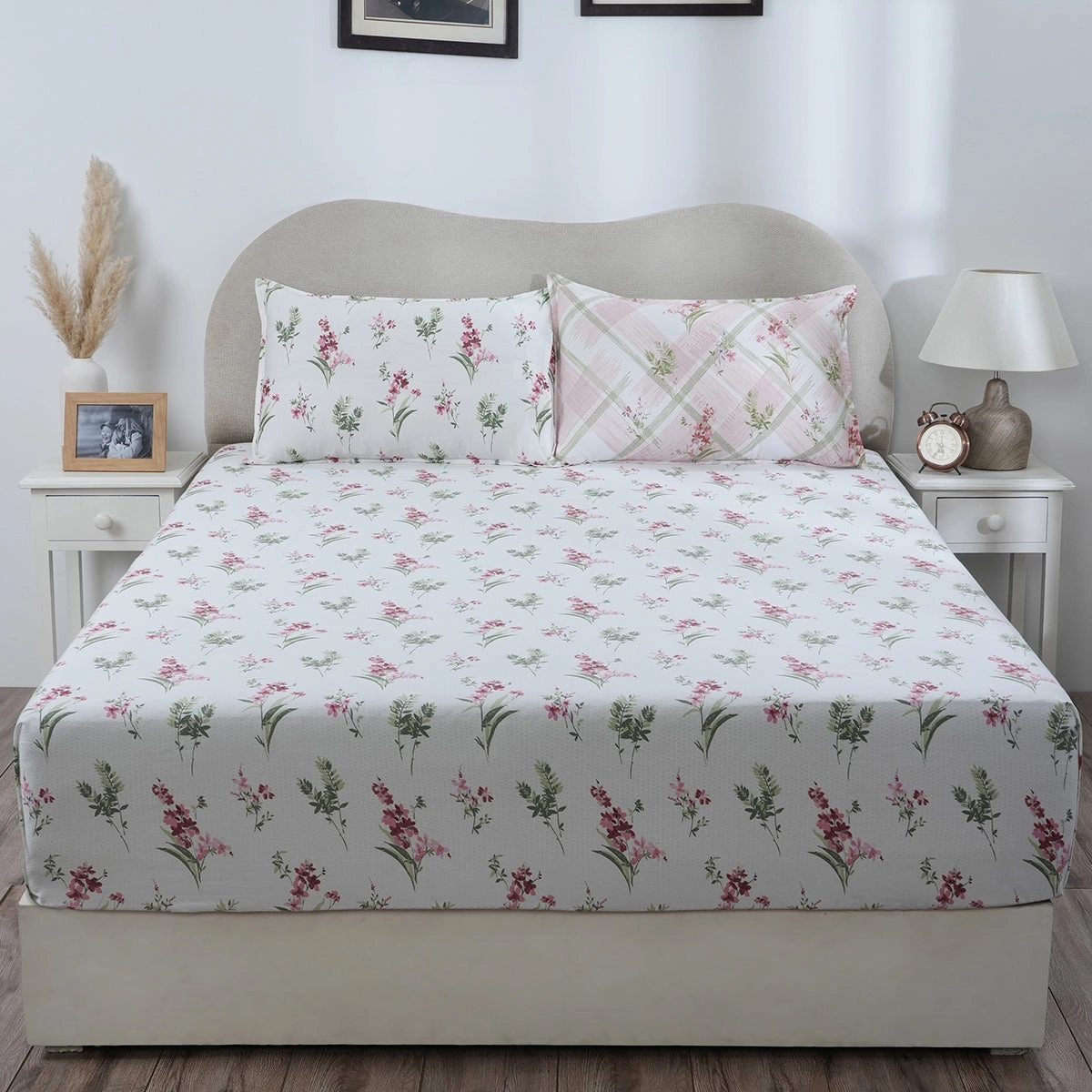 Hermosa Eclectic Garden Maeve 100%Cotton Printed Fitted Sheet With Pillow Case