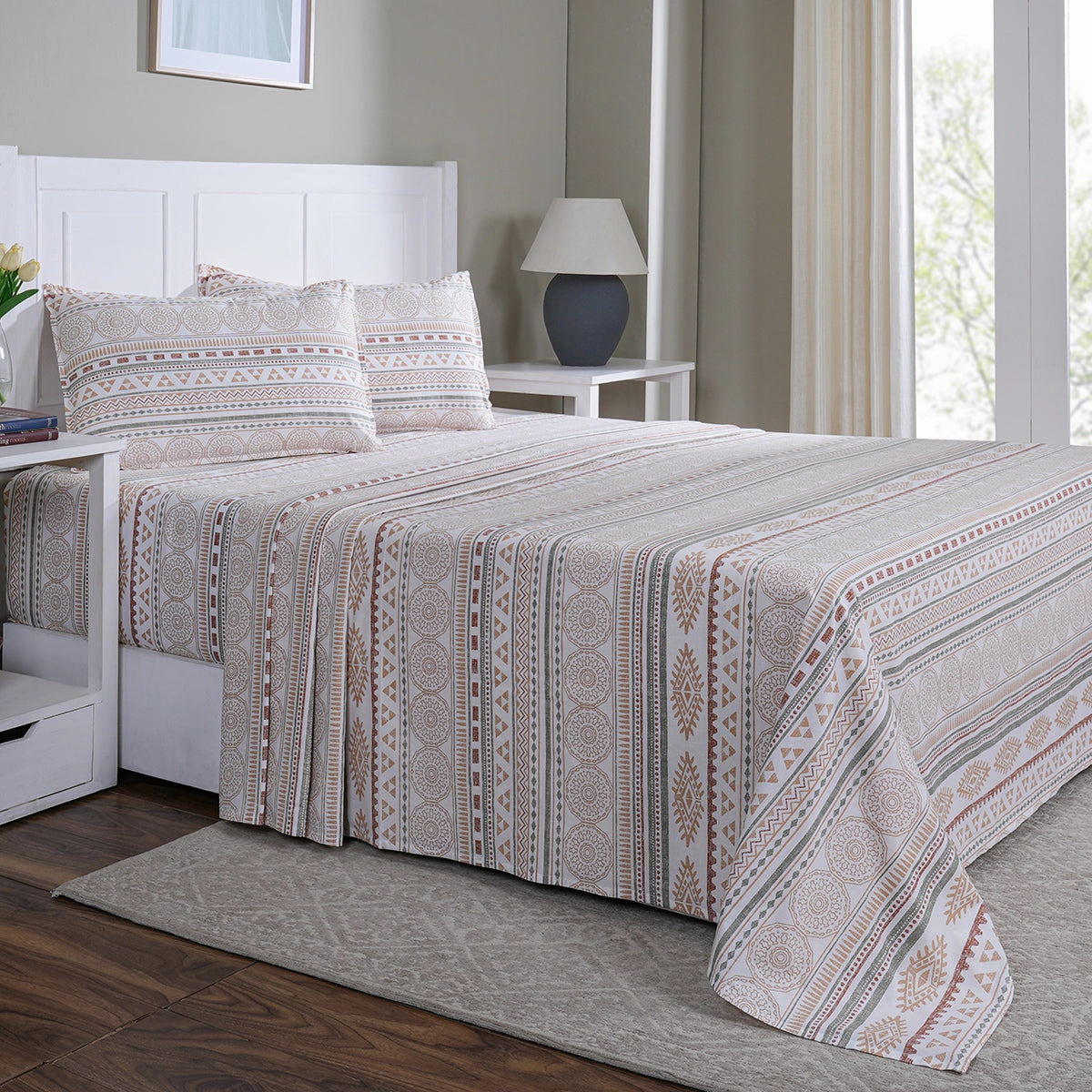 Hermosa Sensory Bloom Allegra 100% Cotton Printed Bed Sheet with Pillow Case Peach