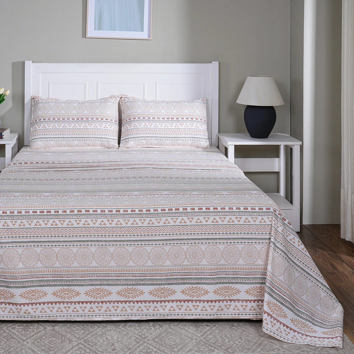 Hermosa Sensory Bloom Allegra 100% Cotton Printed Bed Sheet with Pillow Case Peach