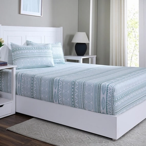 Hermosa Sensory Bloom Allegra 100% Cotton Printed Fitted Sheet with Pillow Case Blue