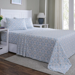 Hermosa Sensory Bloom Avery 100% Cotton Printed Bed Sheet with Pillow Case Blue