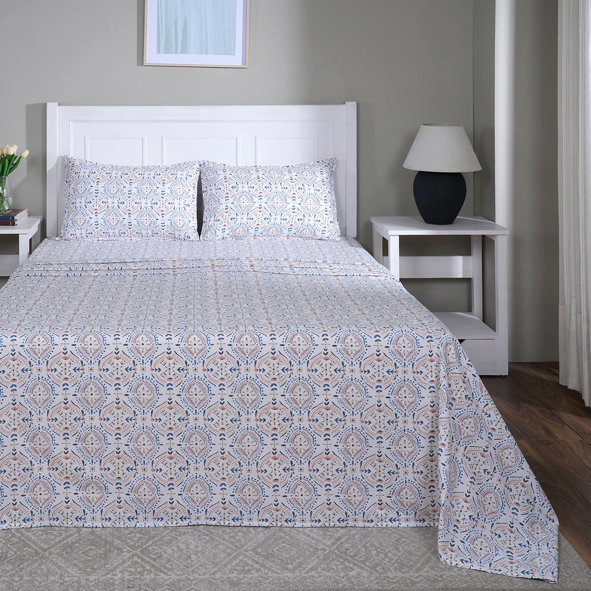 Hermosa Sensory Bloom Avery 100% Cotton Printed Bed Sheet with Pillow Case Rust