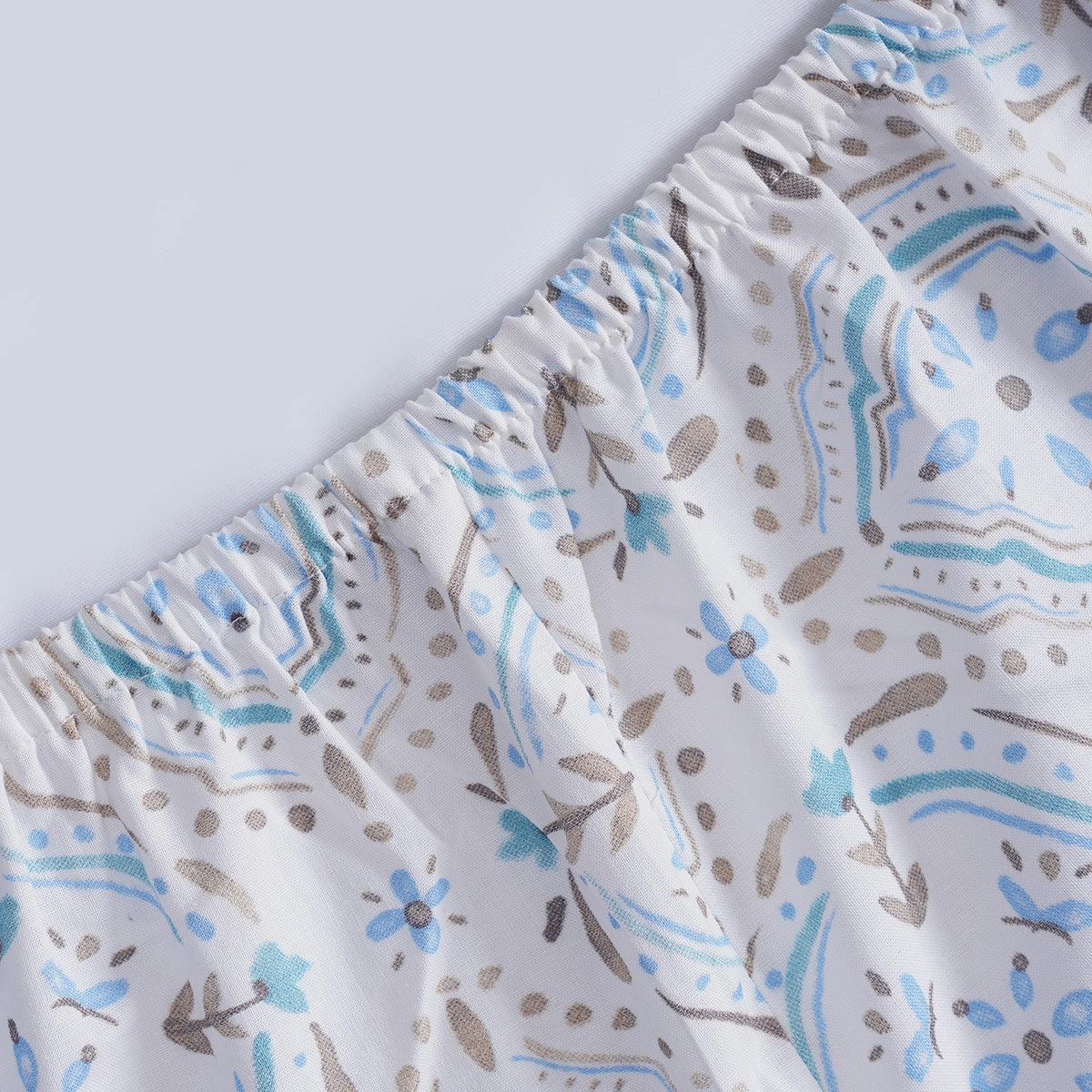 Hermosa Sensory Bloom Avery 100% Cotton Printed Fitted Sheet with Pillow Case Blue