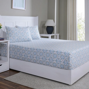 Hermosa Sensory Bloom Avery 100% Cotton Printed Fitted Sheet with Pillow Case Blue