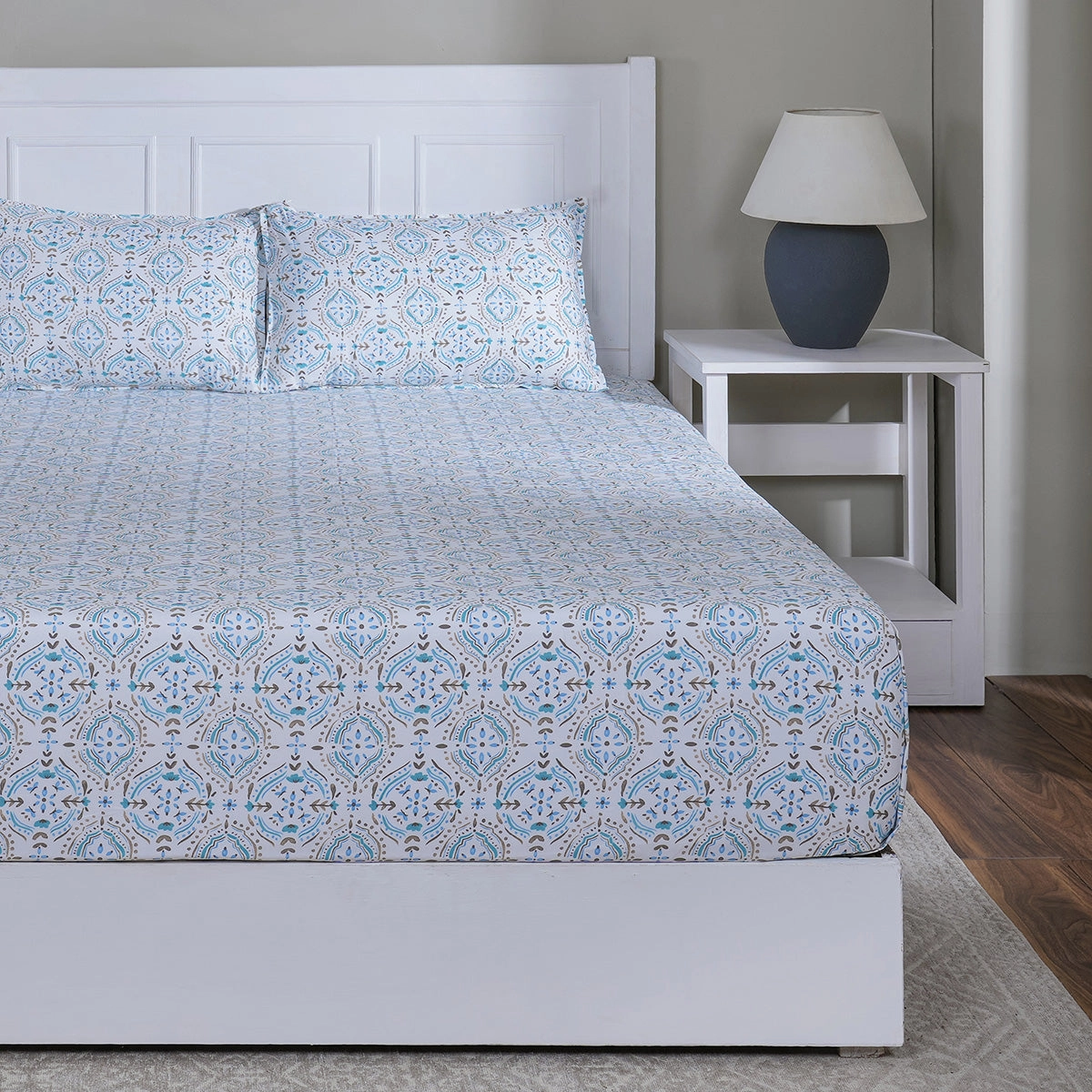 Hermosa Sensory Bloom Avery 100% Cotton Printed Fitted Sheet with Pillow Case Blue