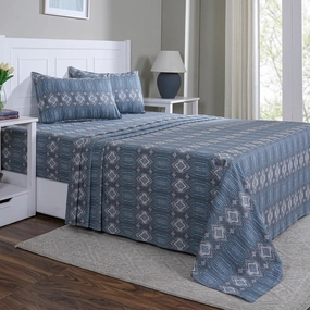 Hermosa Sensory Bloom Gareth 100% Cotton Printed Bed Sheet with Pillow Case Blue