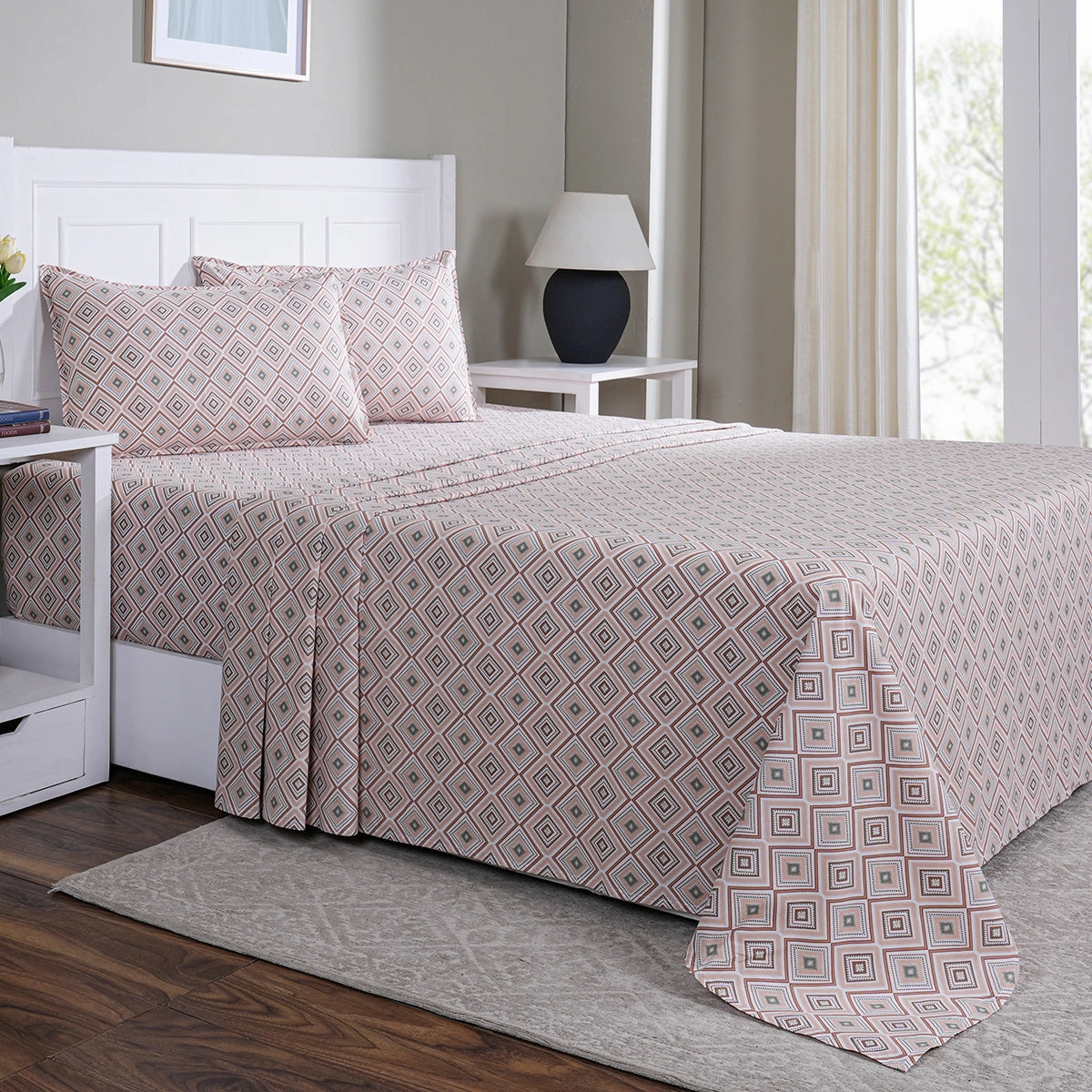 Hermosa Sensory Bloom Jude 100% Cotton Printed Bed Sheet with Pillow Case Peach