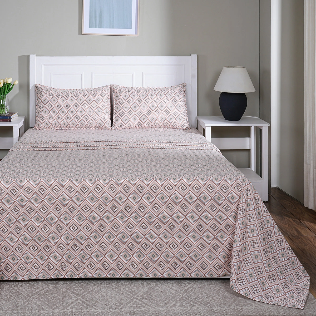 Hermosa Sensory Bloom Jude 100% Cotton Printed Bed Sheet with Pillow Case Peach