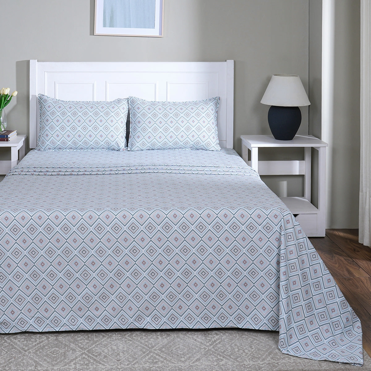 Hermosa Sensory Bloom Jude 100% Cotton Printed Bed Sheet with Pillow Case Teal