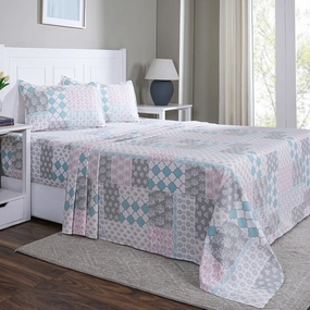 Hermosa Sensory Bloom Lennon 100% Cotton Printed Bed Sheet with Pillow Case Aqua