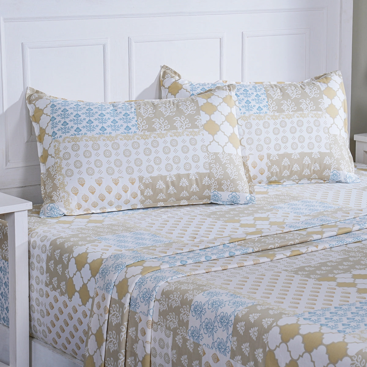 Hermosa Sensory Bloom Lennon 100% Cotton Printed Bed Sheet with Pillow Case Mustard