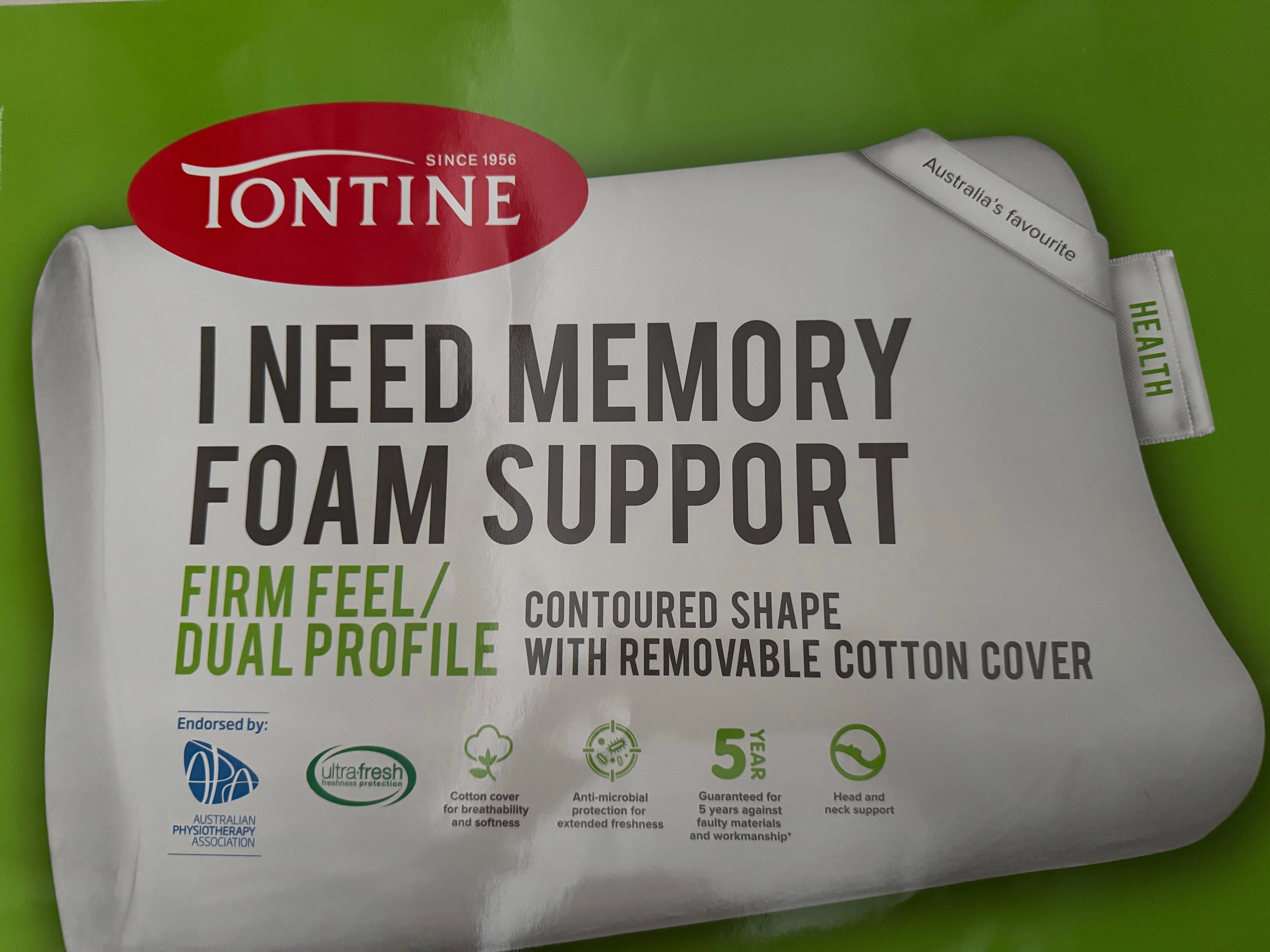 I Need Memory Foam Support Firm Feel/ Dual Profile Contour Pillow by Tontine