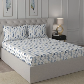 Inhouse Ardour Ingrid Printed 200 TC 100% Cotton Blue Bed Sheet with Pillow Case