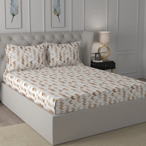 Inhouse Ardour Ingrid Printed 200 TC 100% Cotton Peach Bed Sheet with Pillow Case