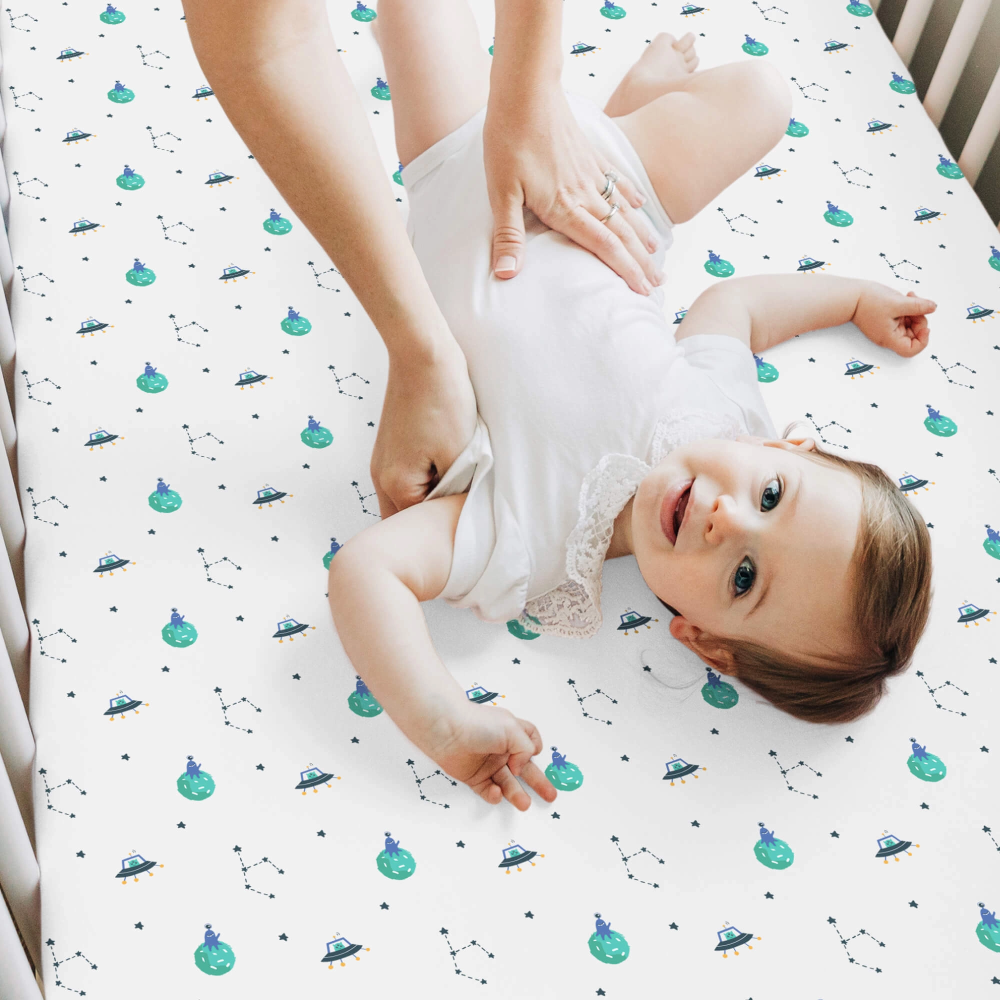 Isla Fitted Crib Sheets (Space Quest)