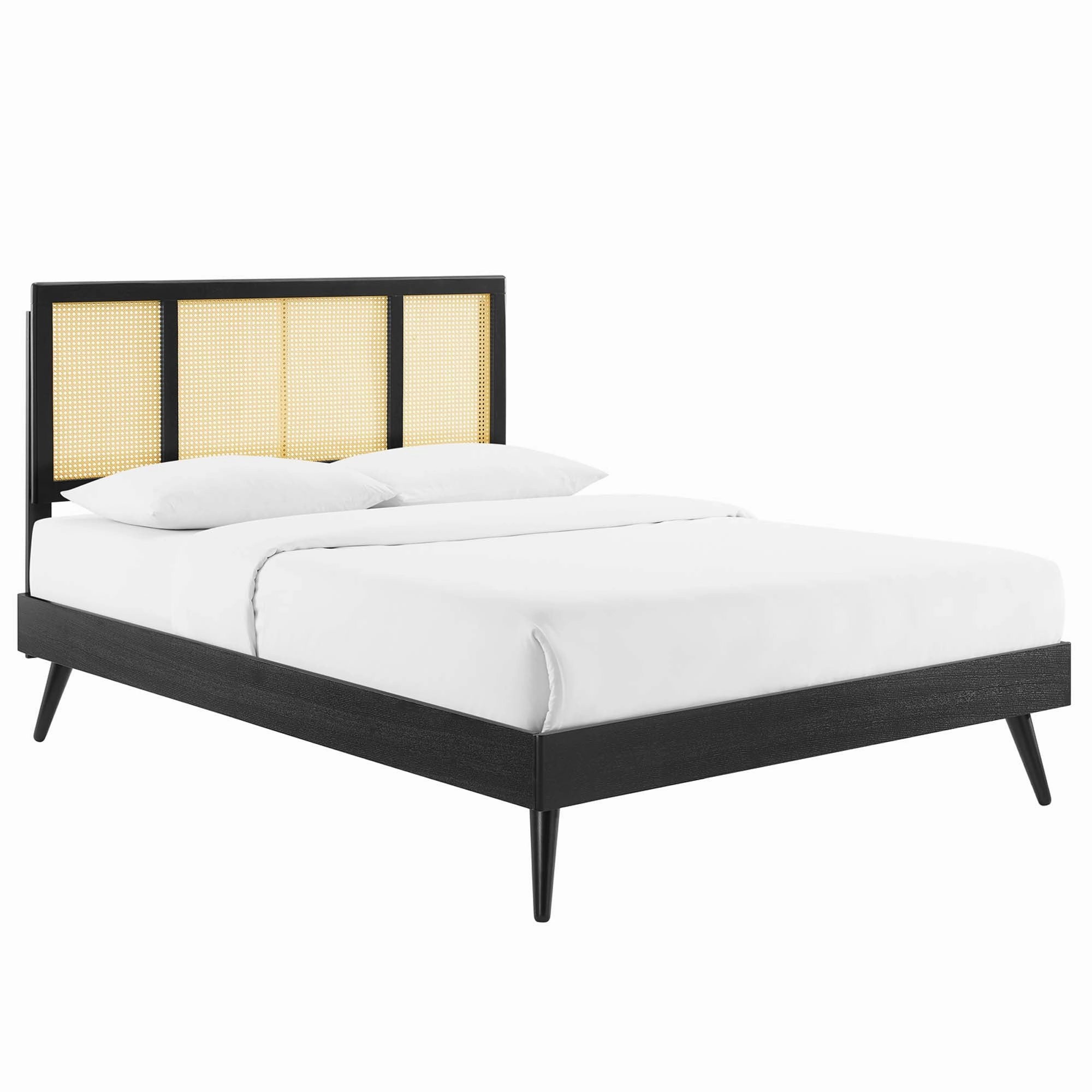 Kelsea Cane and Wood Platform Bed With Splayed Legs by Modway