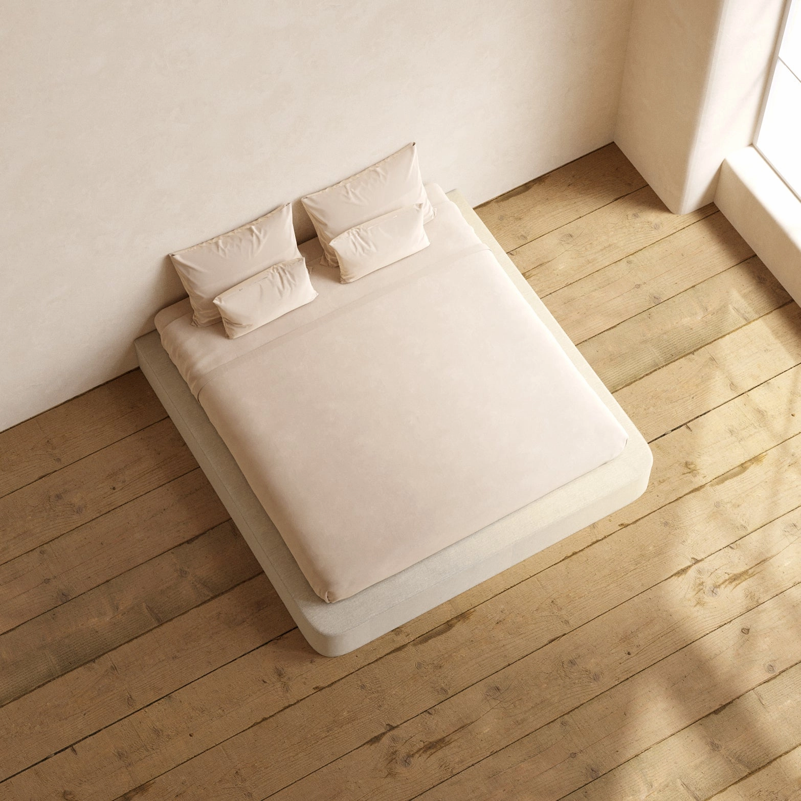 King Upholstered Platform Bed | Blended Weave in Oat