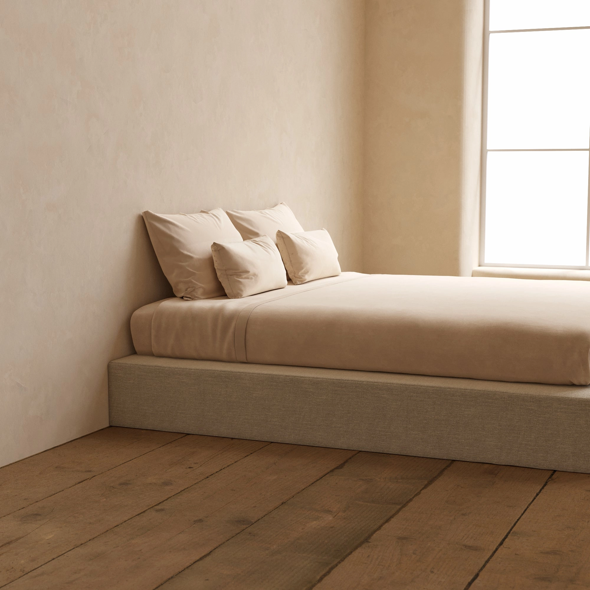 King Upholstered Platform Bed | Blended Weave in Oat