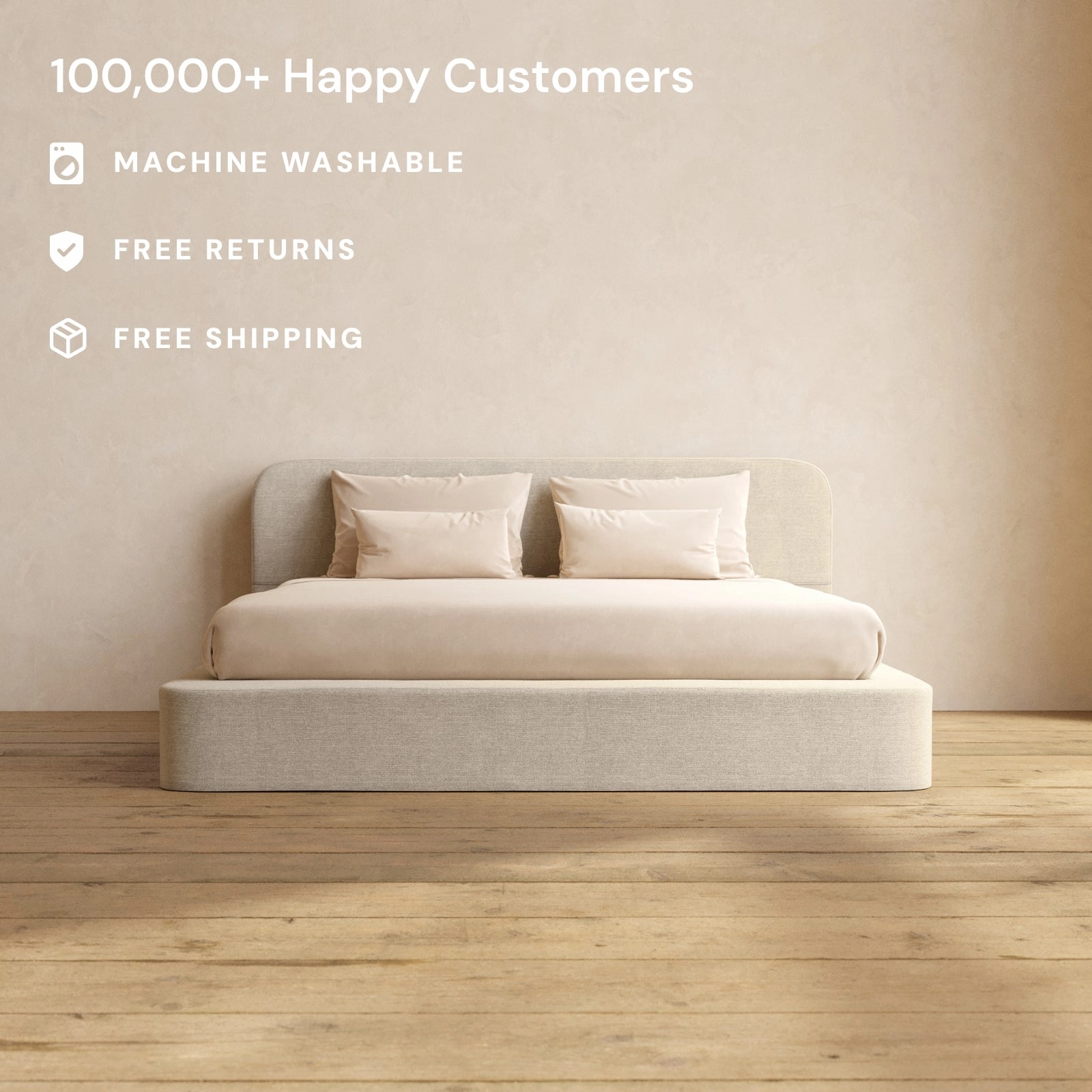 King Upholstered Platform Bed   Headboard | Blended Weave in Oat