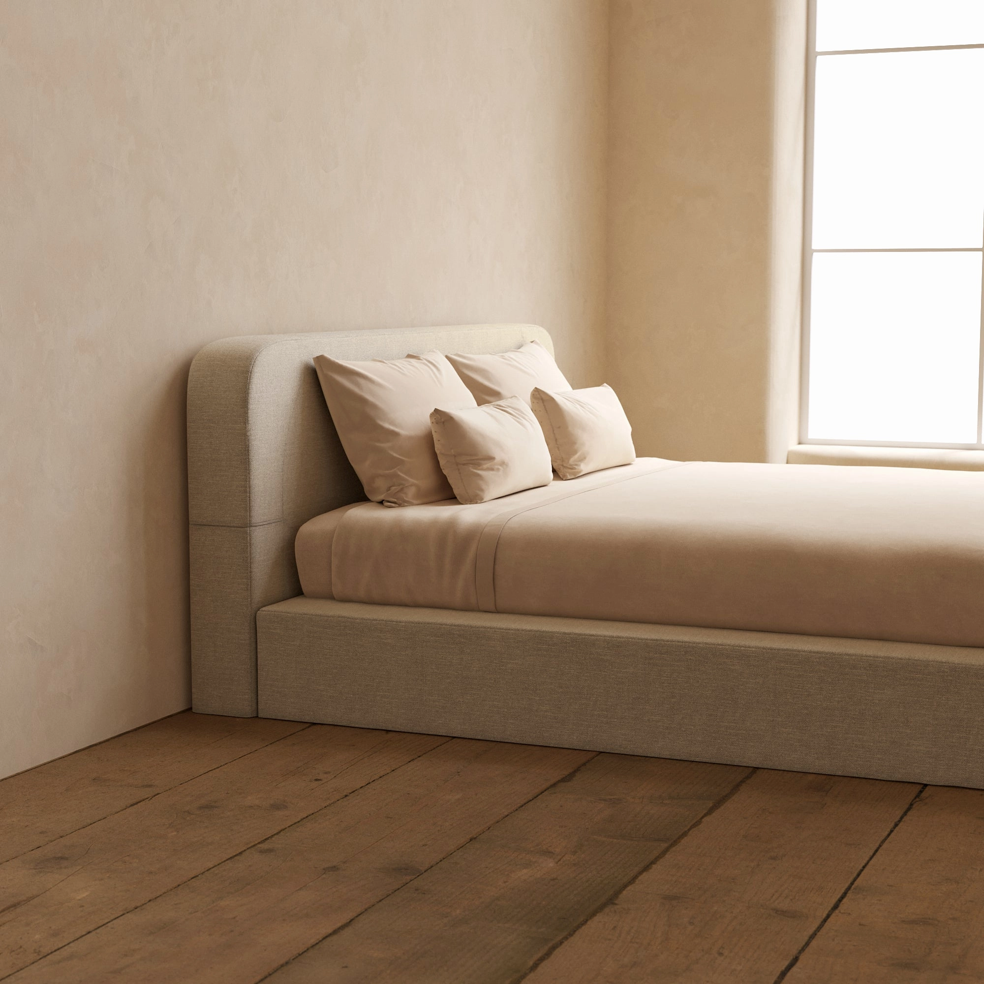 King Upholstered Platform Bed   Headboard | Blended Weave in Oat