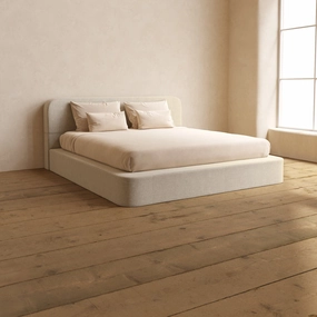 King Upholstered Platform Bed   Headboard | Blended Weave in Oat