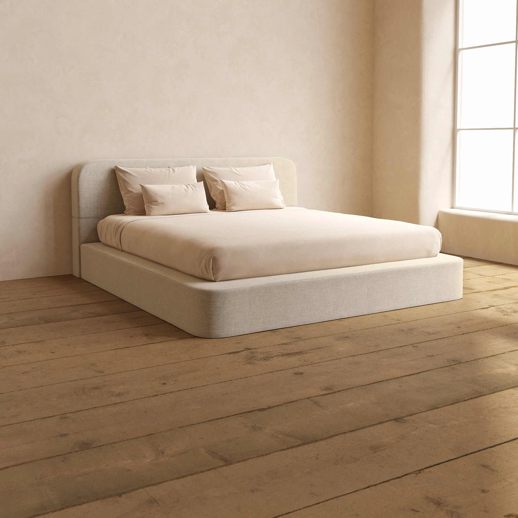 King Upholstered Platform Bed   Headboard | Blended Weave in Oat