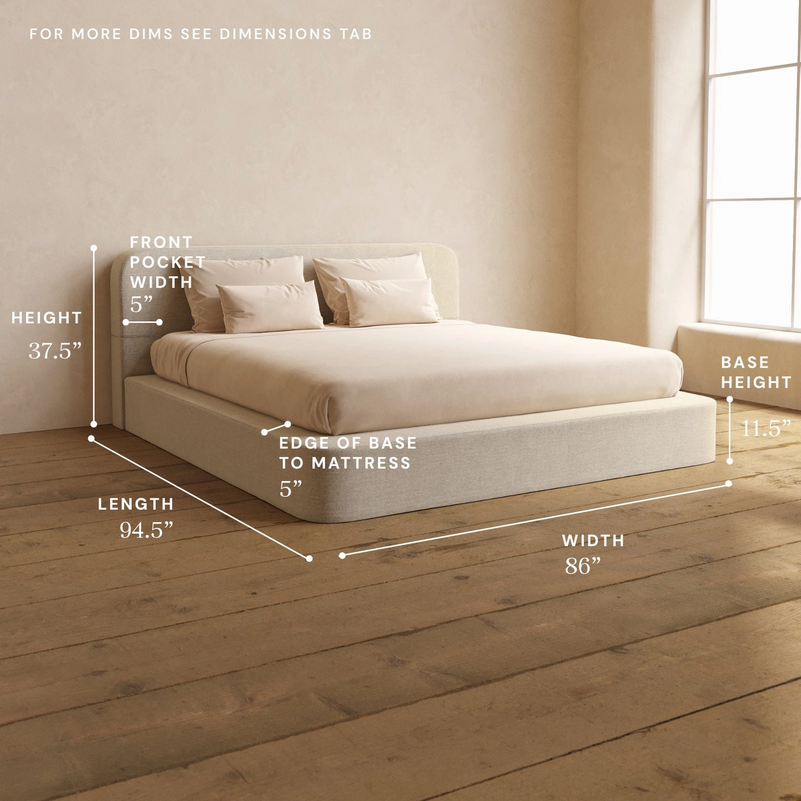 King Upholstered Platform Bed   Headboard | Blended Weave in Oat