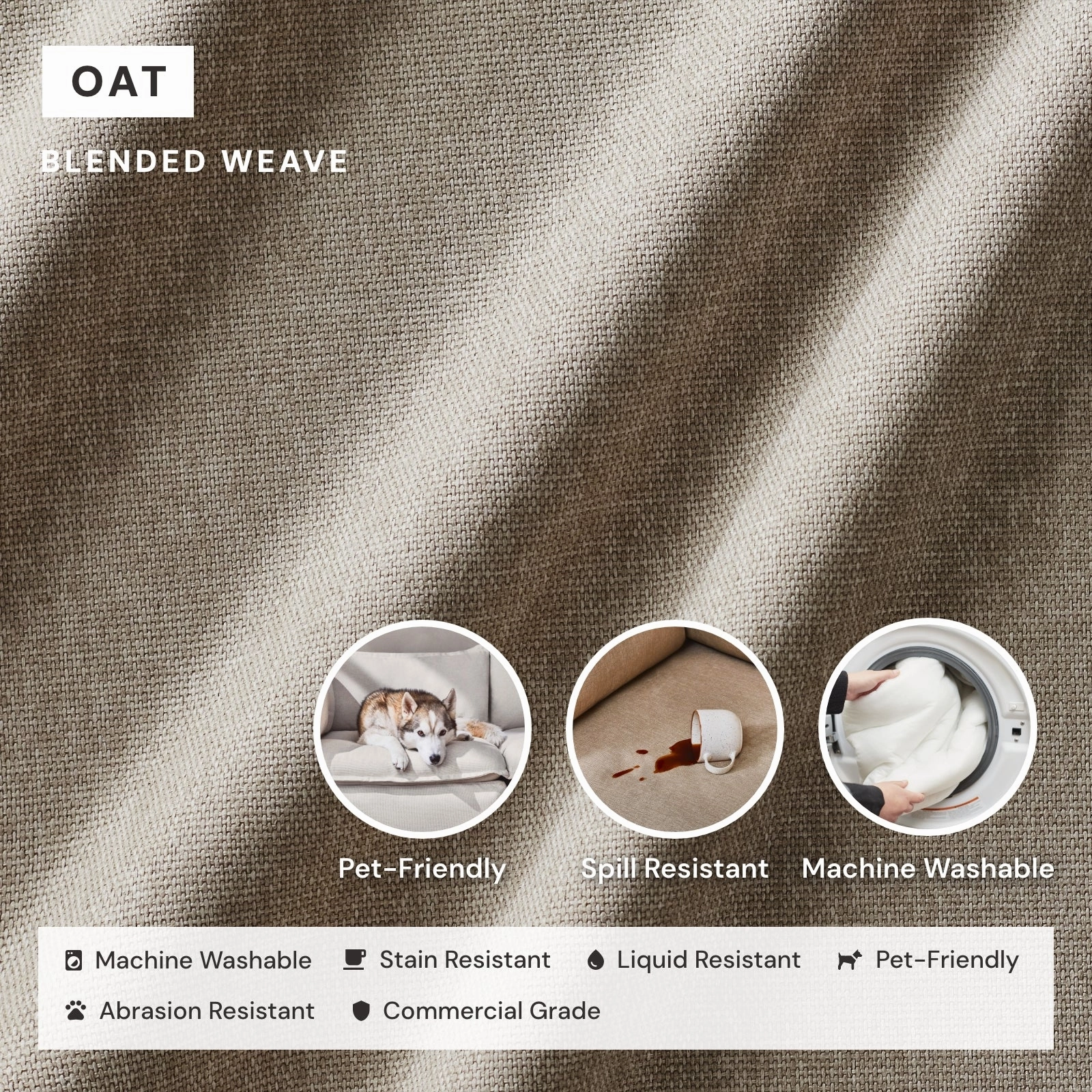 King Upholstered Platform Bed   Headboard | Blended Weave in Oat