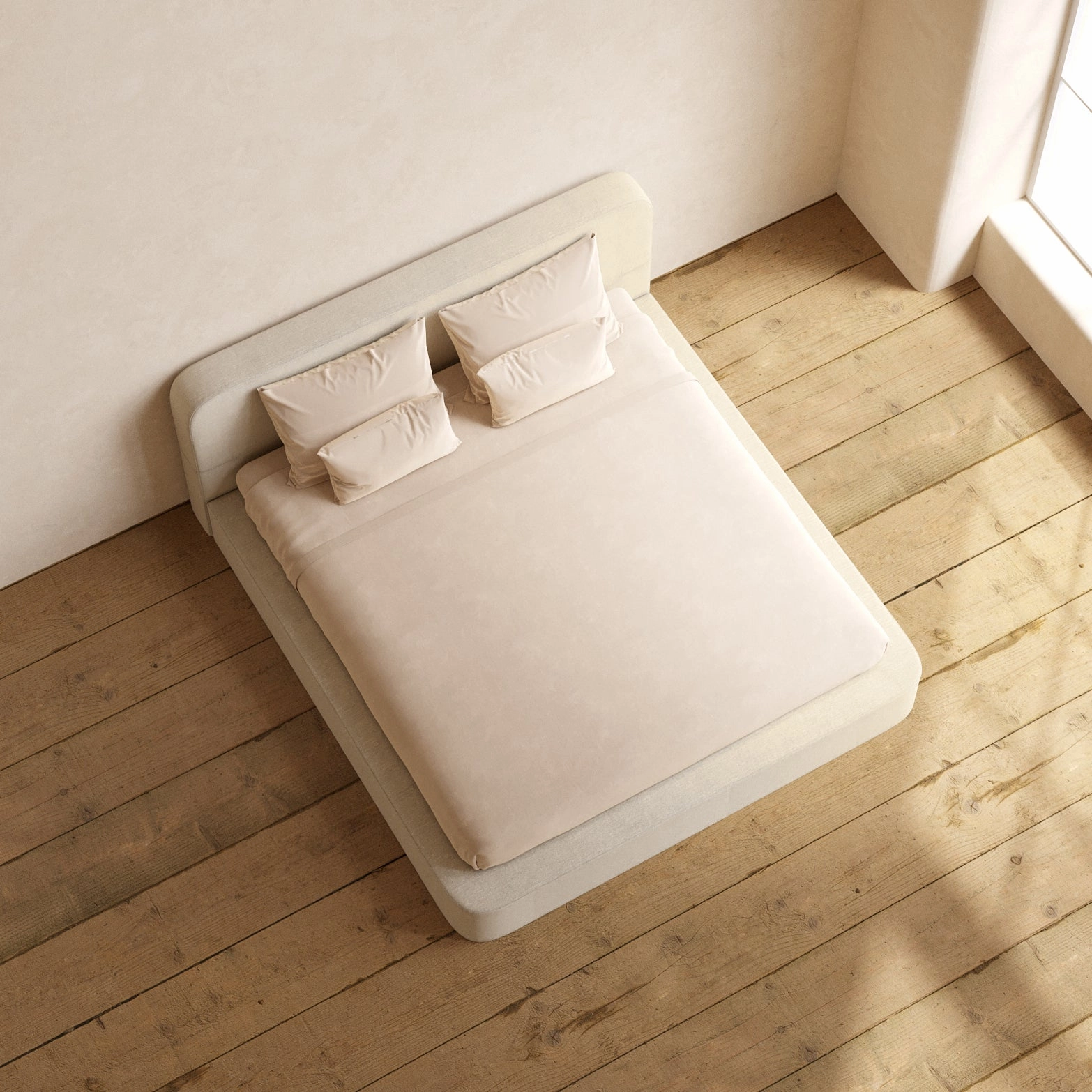 King Upholstered Platform Bed   Headboard | Blended Weave in Oat