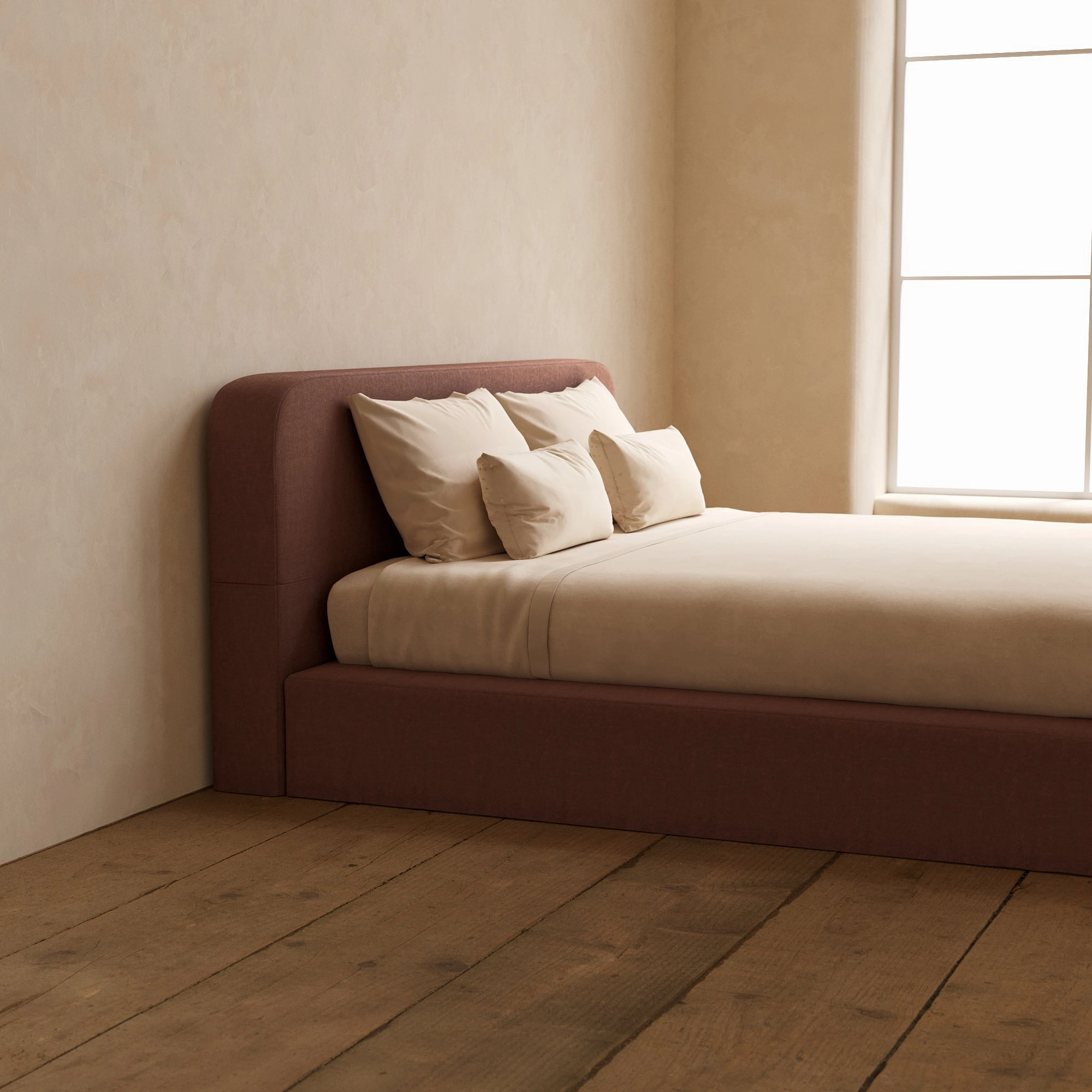 King Upholstered Platform Bed   Headboard | Heirloom Velvet in Chestnut