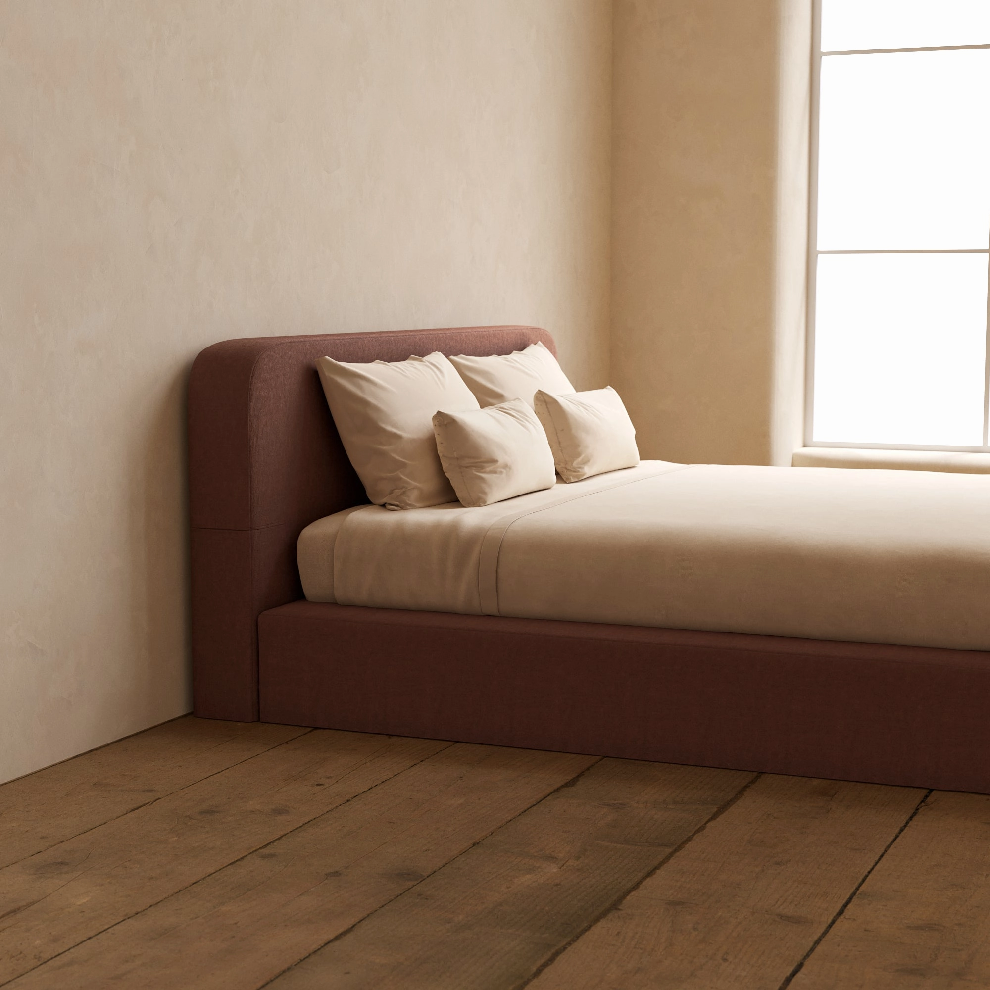 King Upholstered Platform Bed   Headboard | Heirloom Velvet in Chestnut