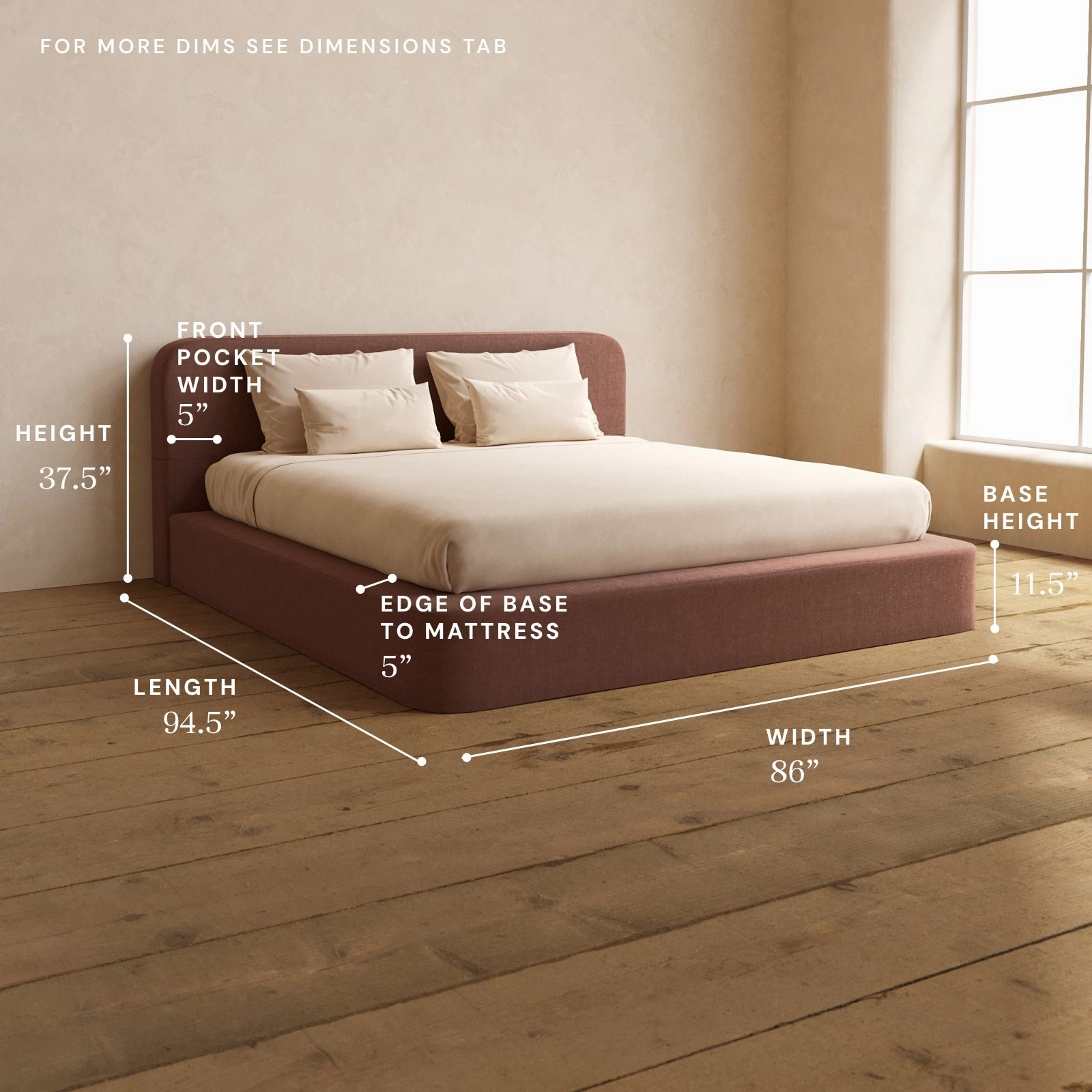 King Upholstered Platform Bed   Headboard | Heirloom Velvet in Chestnut