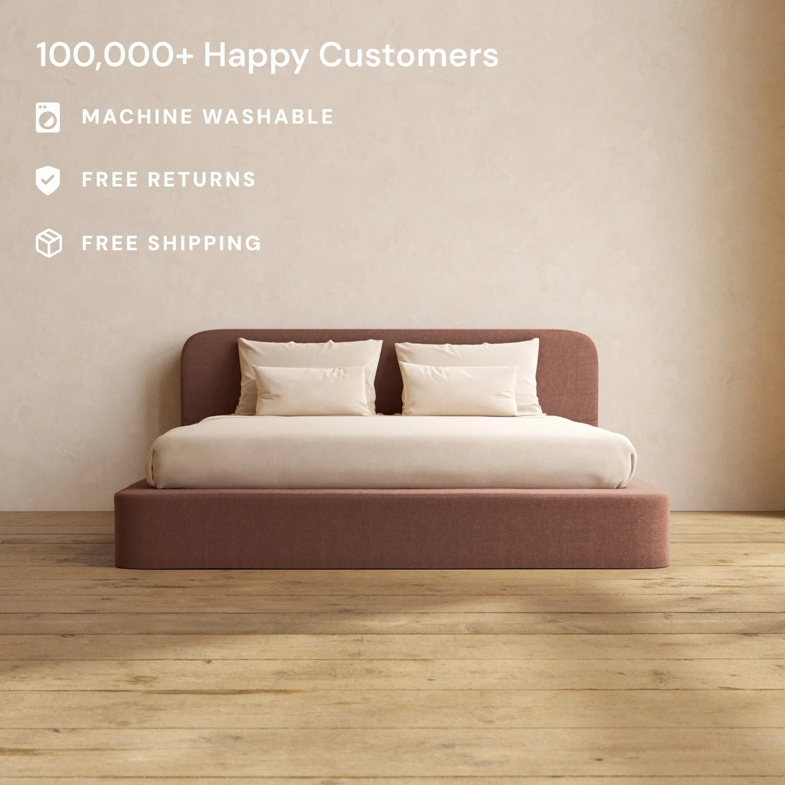 King Upholstered Platform Bed   Headboard | Heirloom Velvet in Chestnut