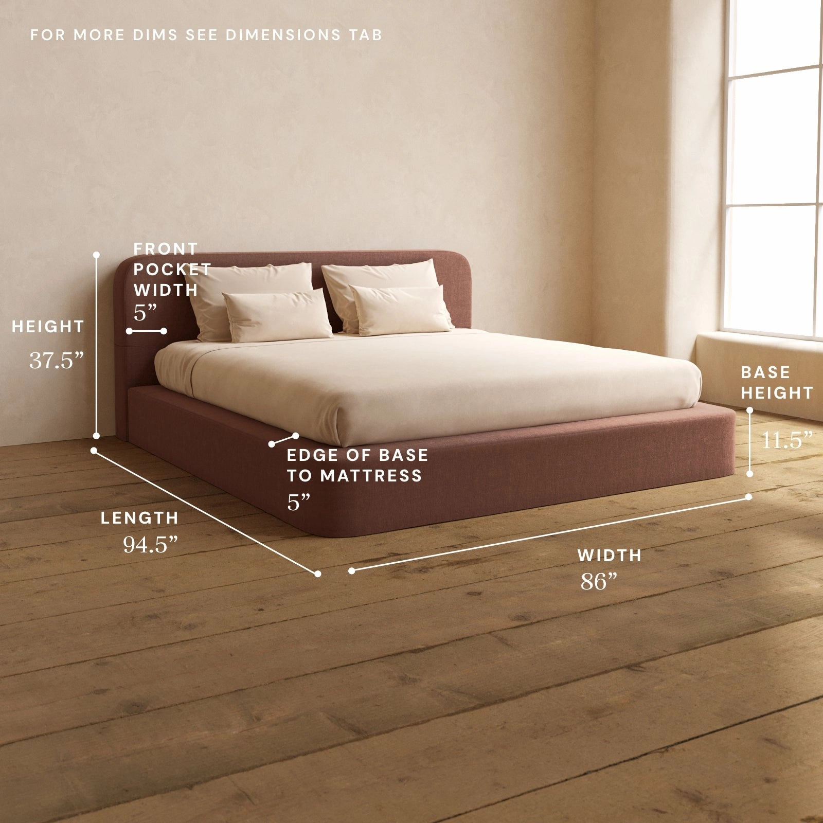 King Upholstered Platform Bed   Headboard | Heirloom Velvet in Chestnut