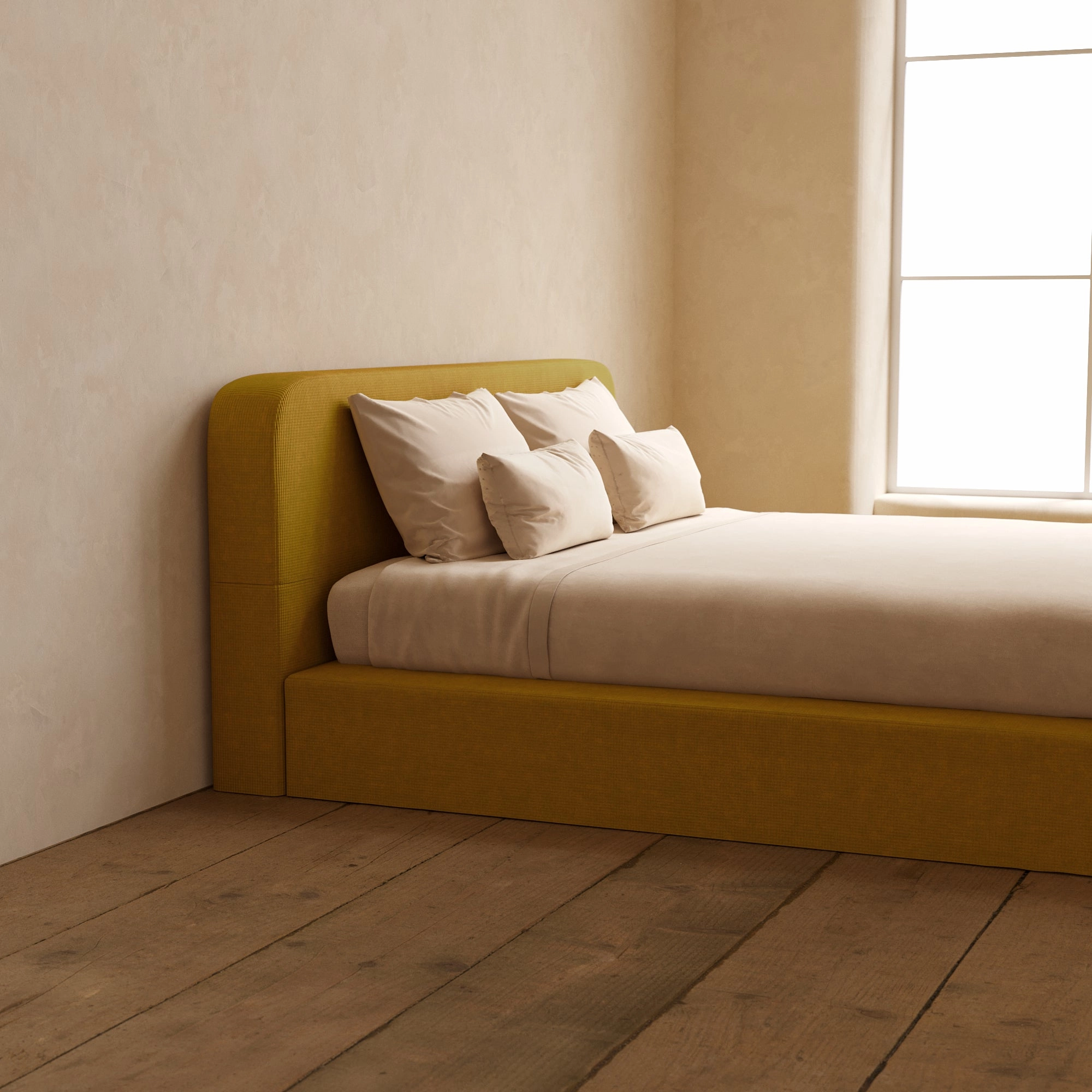 King Upholstered Platform Bed   Headboard | Mizu Weave in Kiiro